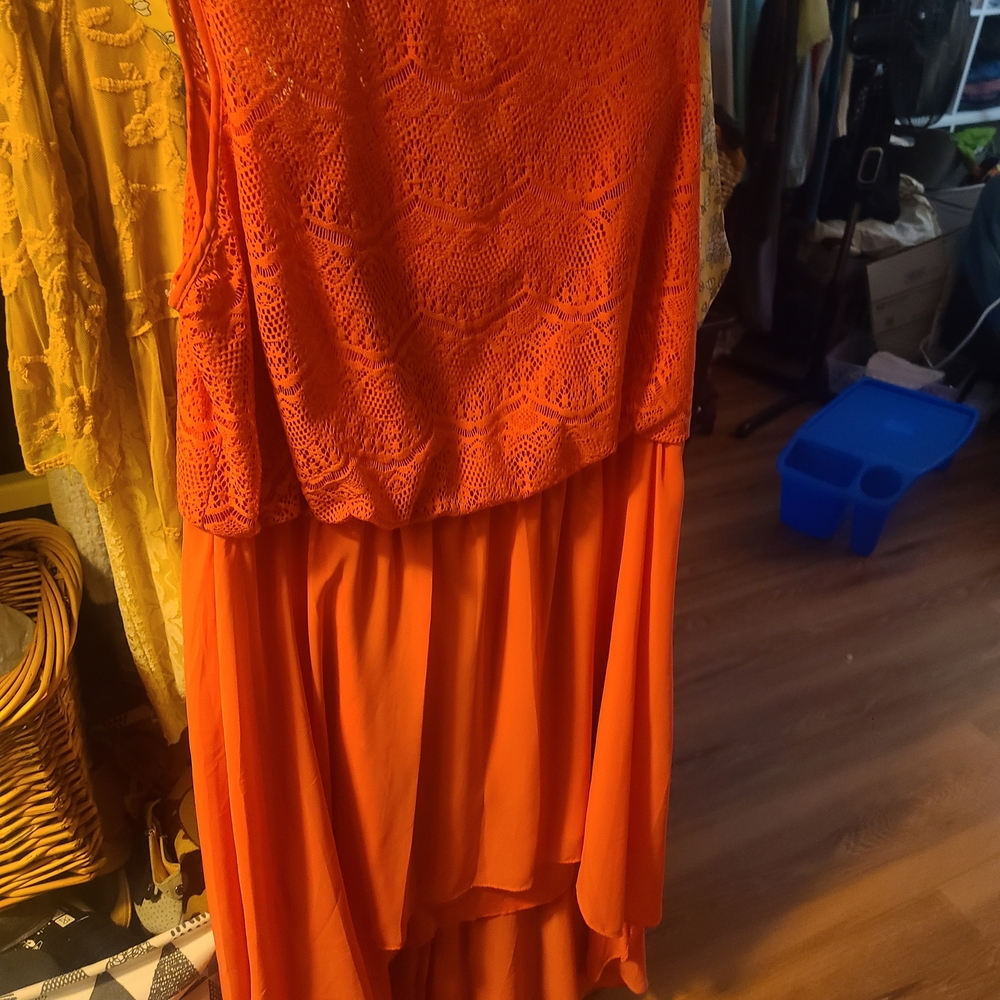 Elegant Coral Lace High Low Dress